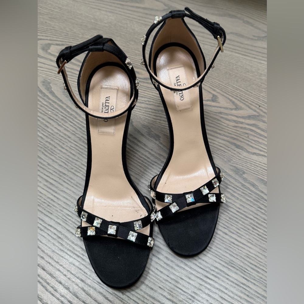 Valentino satin Black Heels with Crystal studs sz 39.5
